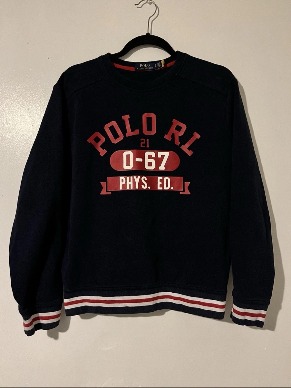 Ralph Lauren Navy Crewneck with Red & White Varsity Graphic